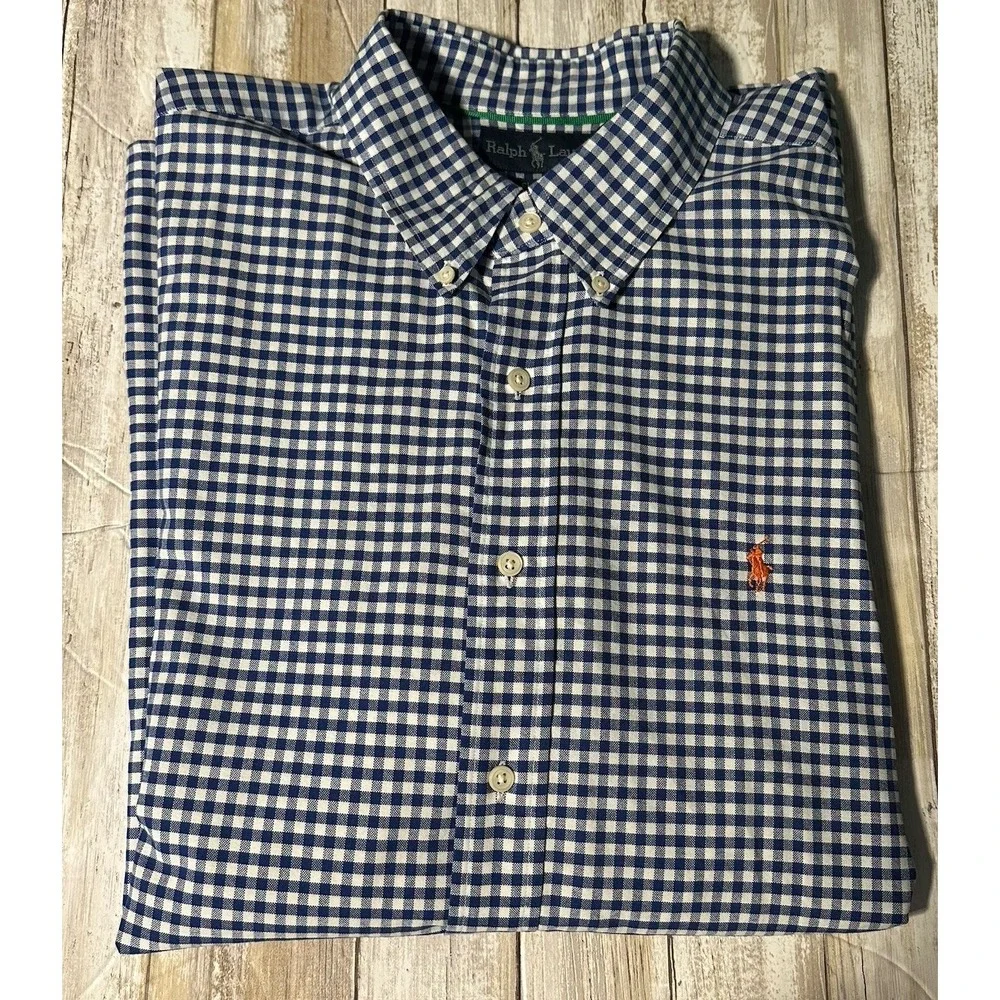 Polo Ralph Lauren Shirt Mens XL Classic Fit Blue Gingham Check Button Up